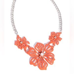 Floral Orange and Silver Necklace